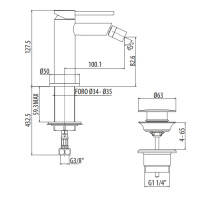 Gattoni Circle One Смеситель для биде на 1 отв., излив 100 мм, с донным клапаном, цвет: хром