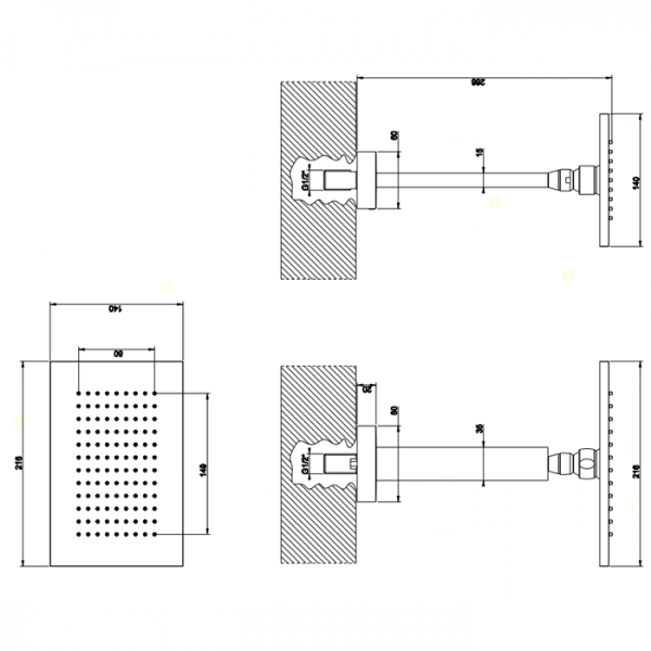 Gessi Rettangolo Верхний душ для потолочного крепления 216x140мм, высота 270мм, цвет: хром