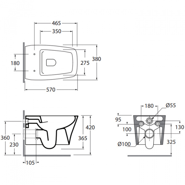 Azzurra Hera Унитаз подвесной  57х38х36,5 см, безободковый, цвет: белый