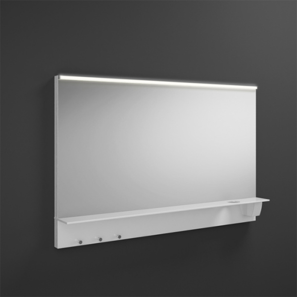 BURGBAD Eqio Зеркало с полкой , светодиод подсв.120х76.9х15см, выкл сбоку справа, 3 крючка, держ для фена справа.