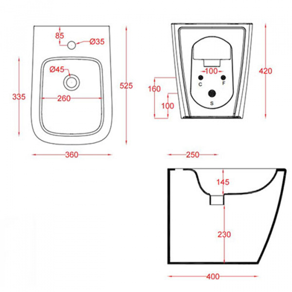 Artceram A16 Биде напольное 52,5х36хh42см, с 1 отв под смеситель, цвет: черный матовый