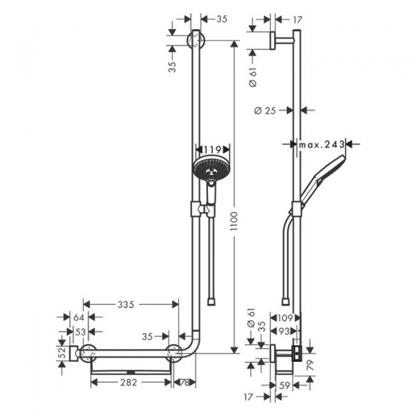 Hansgrohe Raindance Sel.S 120/U'Comfort 110 Душевой гарнитур, с ручным душем и полочкой, 110см., цвет: хром