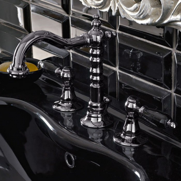 Sbordoni Livia Смеситель для раковины на 3 отверстия, цвет: глянцевая черный никель/черный