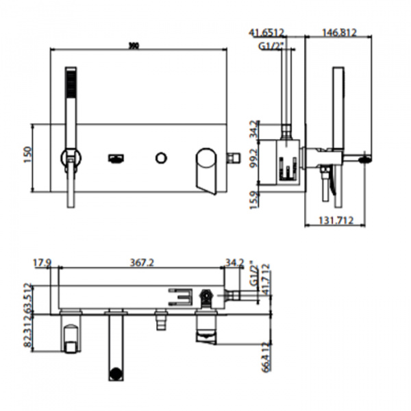 Gattoni Soffio Смеситель для ванны встроенный с внутренней частью. с ручной лейкой. цвет: хром