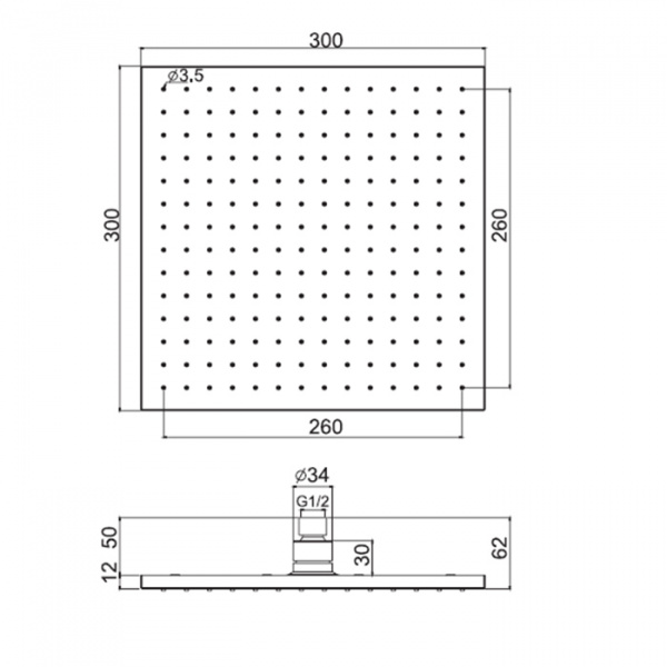 Carlo Frattini Wellness Верхний душ из латуни 300x300 мм., квадратный, цвет: чёрный матовый