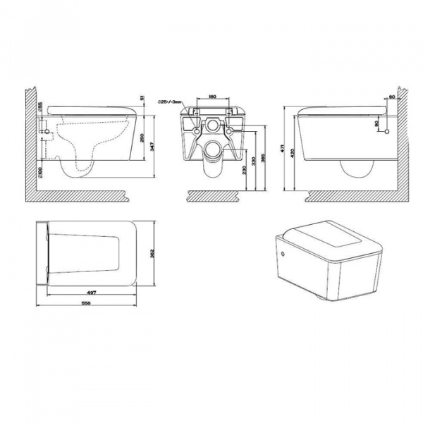 Gessi Rettangolo Унитаз подвесной 55.6х36.2см, в комплекте с сиденьем Soft Close, цвет: белый