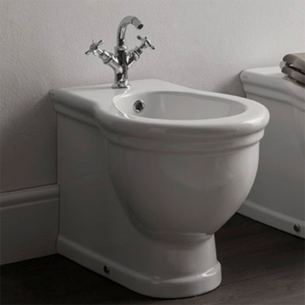 Globo Paestum Биде напольное пристенное 57х38см с 3 отв. под смеситель, с комплектом креплений, цвет: белый