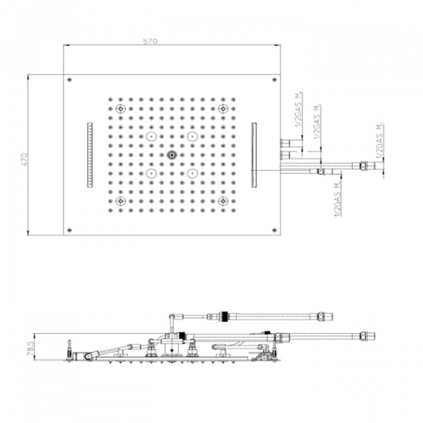 BOSSINI DREAM/4 Верхний душ 570 x 470 мм, с 4 LED RGB, 4 режима (дождь, каскад, водопад, туман), блок питания/управления, Cromoterapia, цвет: хром