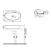 AZZURRA ELEGANCE Раковина 70х42 см, 1 отв., накладная, цвет: белый