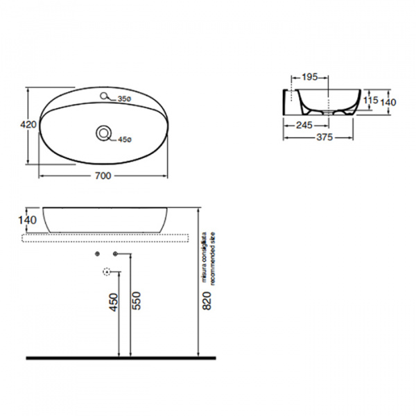 AZZURRA ELEGANCE Раковина 70х42 см, 1 отв., накладная, цвет: белый