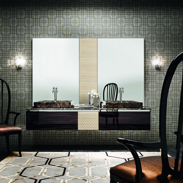 VITAGE milldue edition FOUR SEASONS Комплект мебели с тумбой под раковину, раковиной BOSTON65, зеркалом BRISTOL, 216 см, цвет: Ebano/Emperador