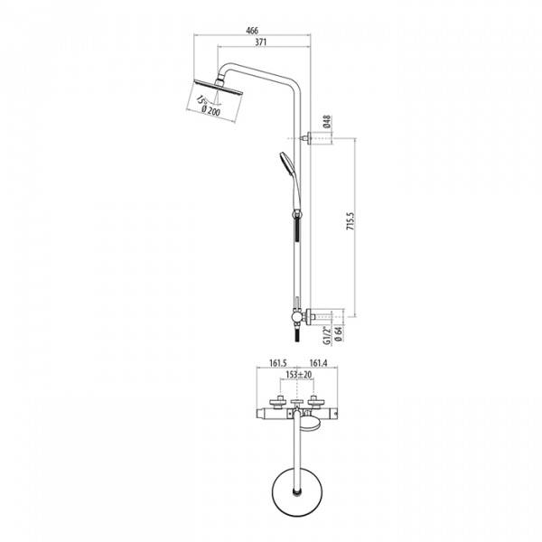Gattoni PD Душевая колонна, включающая ручной душ, смеситель ,верхнюю лейку диаметром 200мм с "антикальцием", цвет: хром