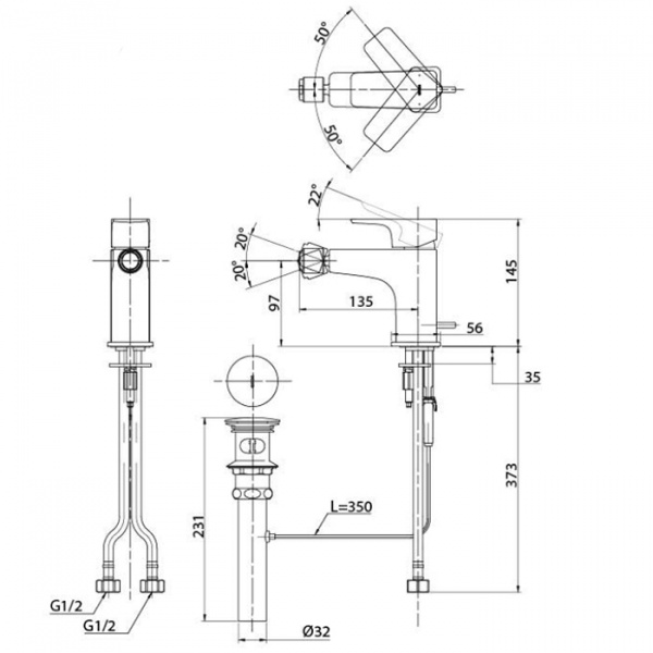 TOTO GE Смеситель для биде на 1 отв,со сливным клапаном, цвет: хром