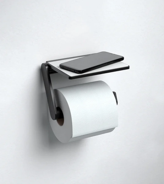 Держатель туалетной бумаги Keuco Plan 14973370000 с полкой для телефона, черный