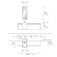 NOORTH milldue edition SINTESI Комплект мебели 180см, меламин, с раковиной из Milltek solid, полувстроенным зеркальным шкафчиком, Цвет: Venato fumo-723