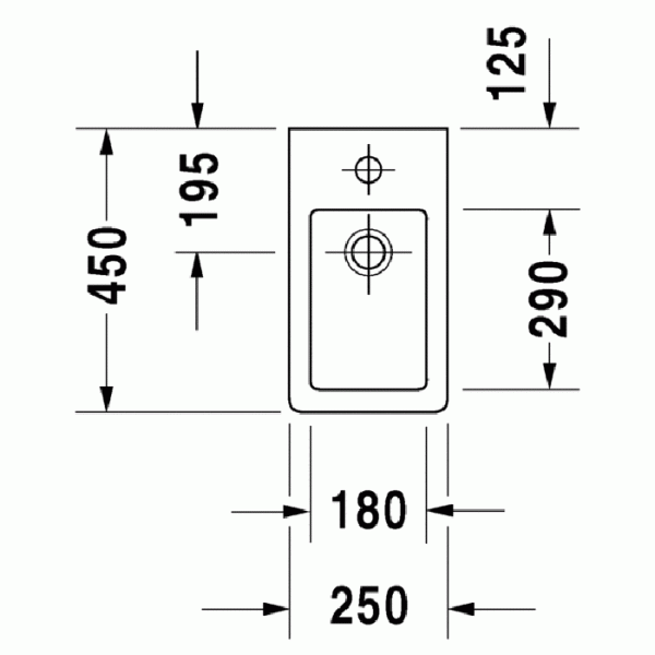 Duravit Vero Раковина 25x45 см, 1 отв., с переливом, цвет: белый