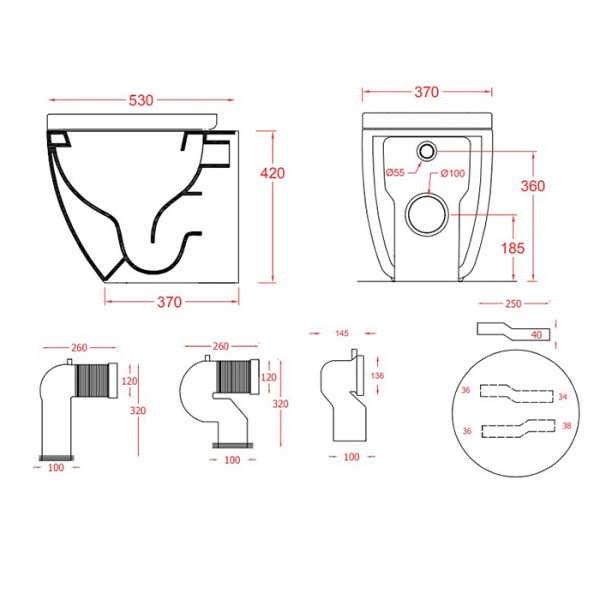 Artceram FILE 2.0 Унитаз напольный 53х37хh42см, безободковый, слив универсальный, с крепежом, цвет: белый