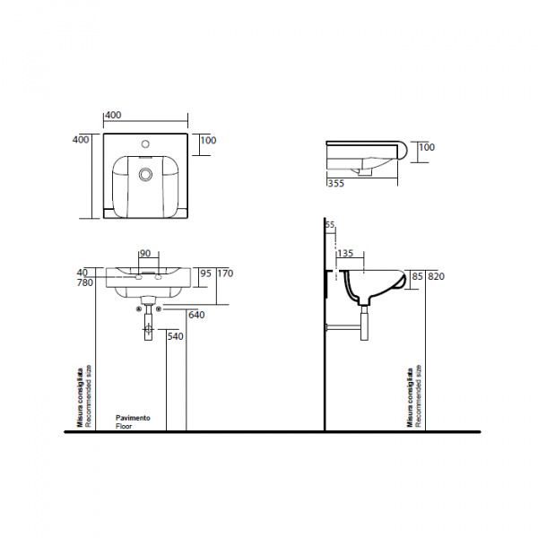 Kerasan Inka Project Раковина INKA 40x40x35,5 без отверстия под смеситель, цвет: белый с панелями