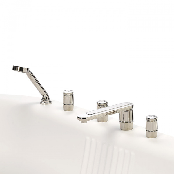 THG CORVAIR Смеситель на борт ванны на 5 отверстий, двойной, с ручным душем, цвет: хром