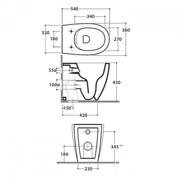 Globo 4ALL Унитаз приставной безободковый 54х36см, крепёж к полу в комплекте, цвет: белый, сиденье на выбор