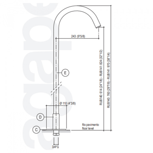 Agape Fez Напольный смеситель для ванны, без регулятора температуры и подачи, высота: 97см, цвет: хром