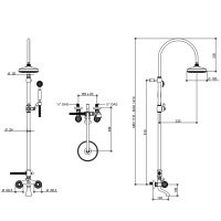 Bongio Rivoli Душевая стойка со смесителем для ванны, верхним и ручным душем, цвет: золото/хрусталь