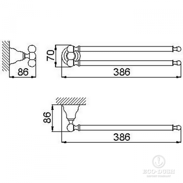 HUBER Croisette Полотенцедержатель двойной 38.6см, цвет: золото