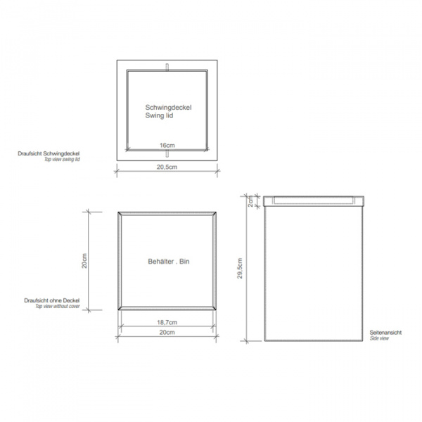 Decor Walther DW 113 Корзина для бумаги 20x20x30см, с крышкой, напольная, цвет: сталь матовая