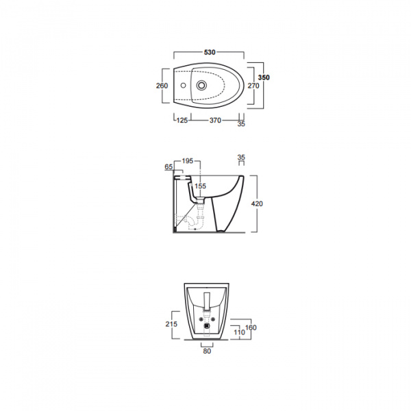 Simas Lft Spazio биде приставное 53х34см, с 1 отв. под смеситель, цвет: черный
