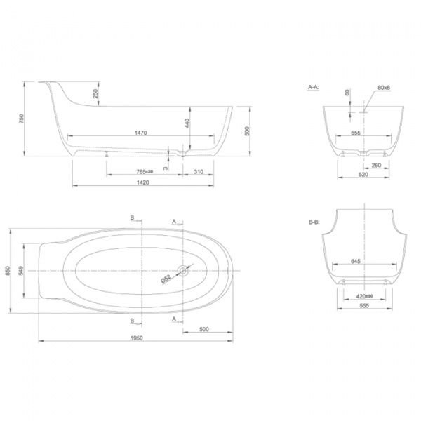 KNIEF Prime ванна отдельностоящая овальная 195х85xh75/50см, со  слив переливом 