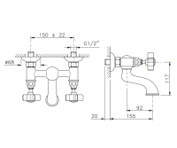Nicolazzi Dames Anglaises Смеситель для раковины на 2 отверстия, настенный, излив: 92мм, цвет: хром