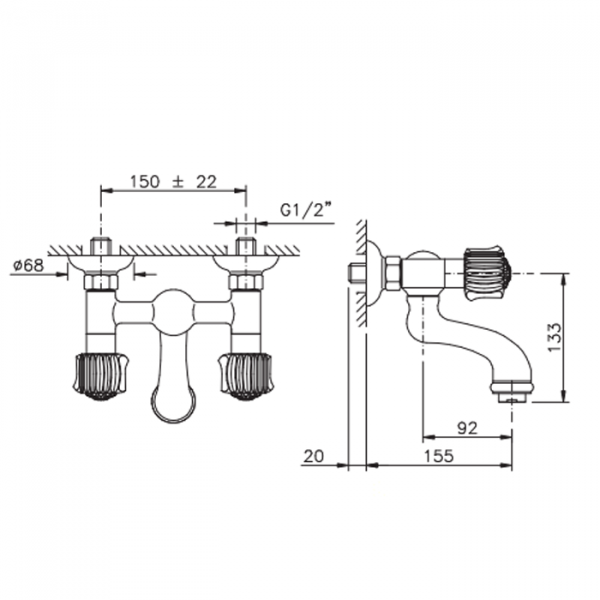 Nicolazzi Onice Смеситель для ванны на 2 отвертвия, цвет: хром
