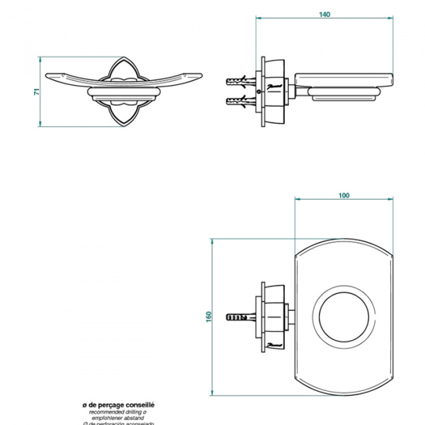 THG Pétale de cristal clair liseré doré Мыльница стеклянная, подвесная, цвет: золото/прозрачный хрусталь