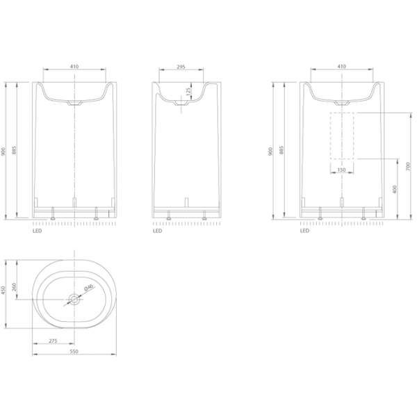 KNIEF Moon Раковина 55х45х90 см, без отв., напольная, c выпуском белым и сифоном, цвет: белый матовый