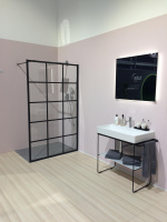 KERMI WALK IN Dark Edition Душевое ограждение в металл. рамке 138-140x200см., с опорой 1200мм, черный soft+ декор решетка металл.+Kermiclean, цвет: черный