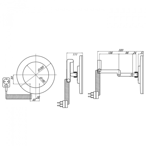 EMCO Prestige Зеркало косметическое, LED, Ø265мм,  двойной, snoer, 3x кратное увеличение, подвесной, цвет: хром