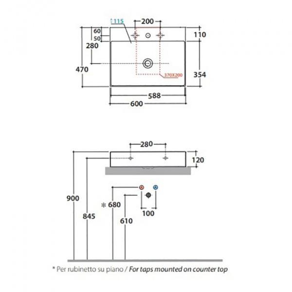 Globo T-Edge Раковина подвесная/накладная 60х47хh14см, с 1 отв, цвет: белый