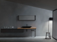 CERASA EDEN Комплект мебели напольный  тумба 190 см, Metallo Ferro, подвесная столешница 160 см на косолни подставке, corteccia viva, зеркало , светильник и подвесные пеналы цвет: Metallo Ferro