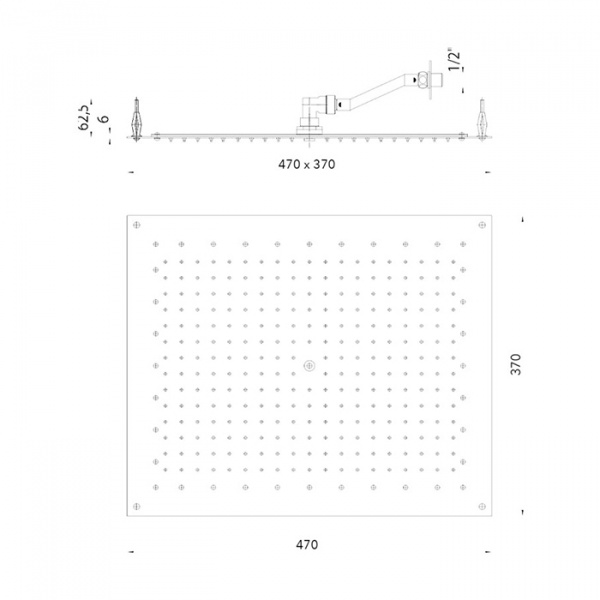 BOSSINI PARIS-RECTANGULAR Верхний душ 470 x 370 мм, FLAT, цвет: хром