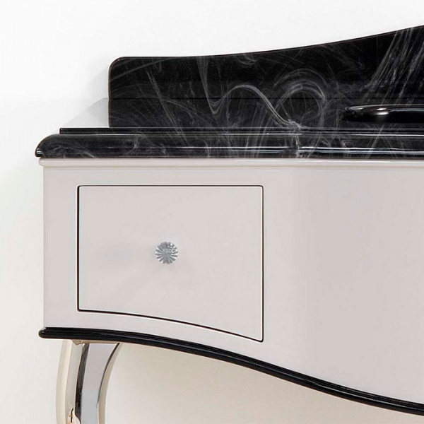 Devon&Devon Audrey, Комплект мебели со столешницей Nero Morquinha, ножки золото, раковина встраиваемая 110см, Цвет: белый глянцевый