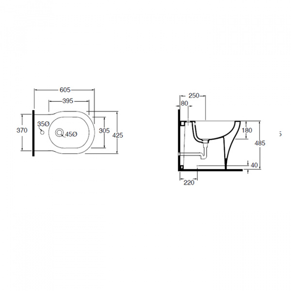 AZZURRA XL Биде подвесное 61х43х36 см с 1 отв под смеситель, цвет: белый