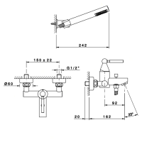 Nicolazzi Torre Смеситель для ванны на 2 отверстия, настенный, с душевой лейкой, цвет: хром