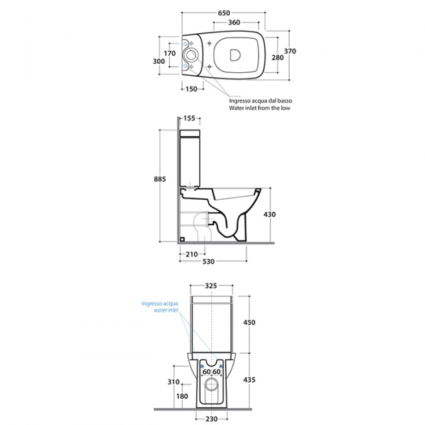 Globo Daily Унитаз моноблок 65х37х43см, универсальный слив, с бачком-подвод воды справа/слева снизу, сиденье на выбор