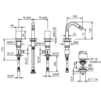 Fantini Venezia Смеситель для биде, 3 отв., излив: 120 мм, цвет: Nickel PVD