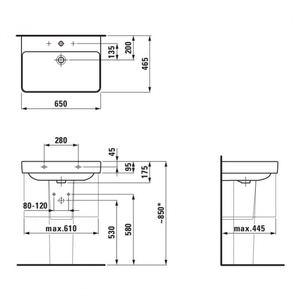 Laufen Pro S Раковина 65х46.5х9.5 см, 1 отв., подвесная/на столешницу, цвет: белый
