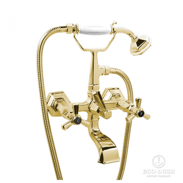 Stella Eccelsa Смеситель на борт ванны на 2 отверстия 3274RG306 с ручным душем, цвет: золото