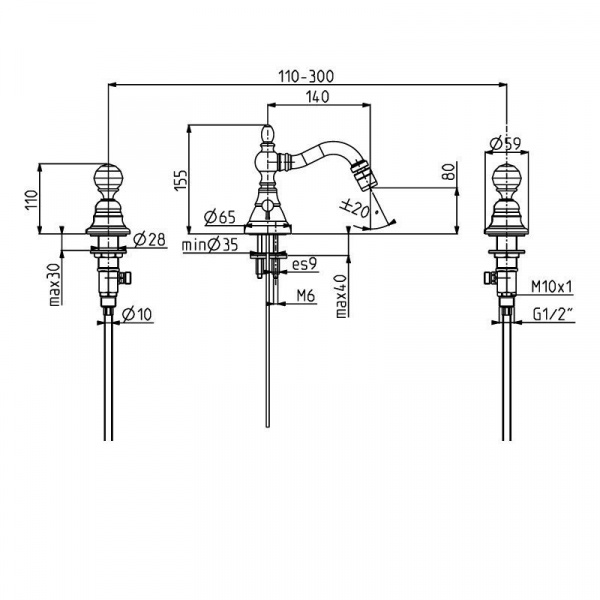 Carlo Frattini Elizabeth Chic Смеситель для биде на 3 отверстия с вращающимся изливом, ручки Swarovski, цвет: хром