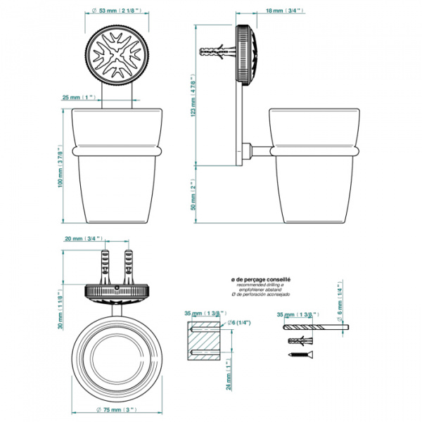 THG Hirondelles Gold Stamped Стакан подвесной, цвет: хром