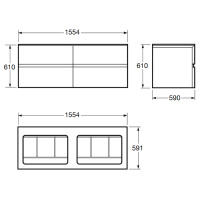 Armani Roca Baia Тумба подвесная с 2 раковинами, 155.4х59х61см с 4 ящиками, со столешницей, цвет: silver