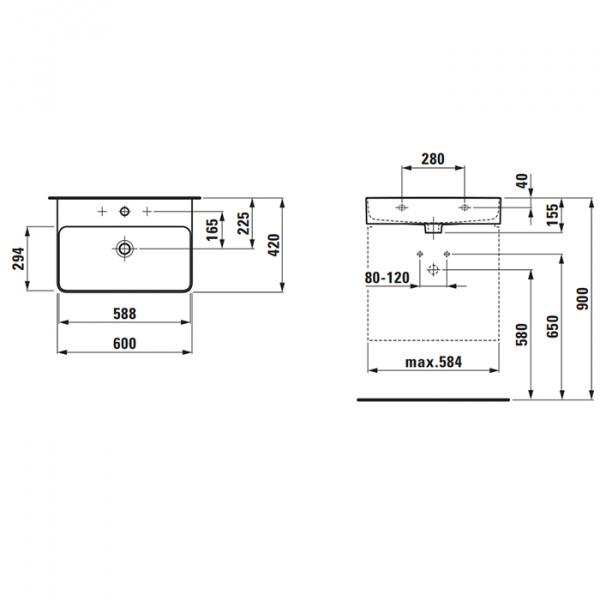 Laufen VAL Раковина 60х42х11.5 см, без отв., цвет: белый
